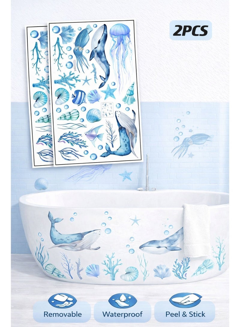 Premium Ocean Wall Stickers – Marine Life Undersea Fish Decals – Removable Waterproof Peel & Stick for Kids Bathroom & Bedroom Decor (2 Sheets) - Image 1